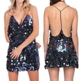 thumbnail image 4 of Gibobby Vestidos para Mujer Lentejuelas de colores Lentejuelas Sexy Tirantes Sin espalda Bolsa en V profunda Vestido de cadera Fiesta(Negro,G), 4 of 5