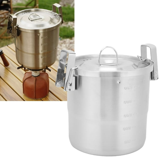 Portable Camping Cookware Pot, 304 Stainless Steel Portable Metal Rice Cooker Camping Cookware Large Capacity Pot for Outdoor Backpacking Camping Hiking Picnic