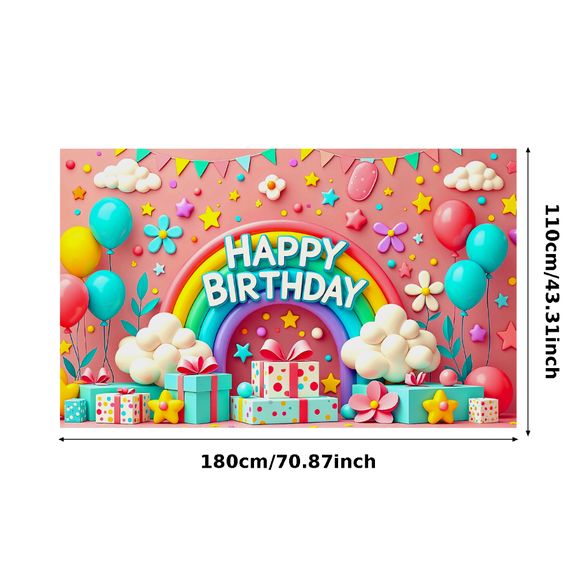 Colorful Cloud Star Balloon Rainbow Happy Birthday Banner Party Decoration Backdrop for Birthday Party Celebrations Photography Props Kids Parties