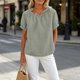 thumbnail image 5 of Neewe Cotton Linen Basic T Shirts for Women Pleated Crew Neck Short Sleeve Summer Solid Loose Fit Plain Casual Tops, 5 of 7