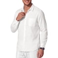 thumbnail image 3 of GENTS BLISS Men Linen Shirts Long Sleeve Button Down Shirts for Men Roll-up Solid Shirts with Pocket, 3 of 13