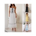 thumbnail image 3 of Michellecmm  Women Tube Dress Bow Contrast Color Ruffled Ruched Flowy Long Dress, 3 of 9