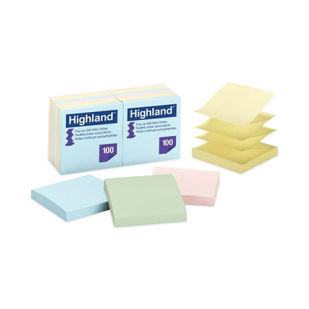UPC: 0021200474828 | Highland Self-Stick Accordion-Style Notes  3  x 3   Assorted Pastel Colors  100 Sheets Per Pad  12 Pads Per Pack