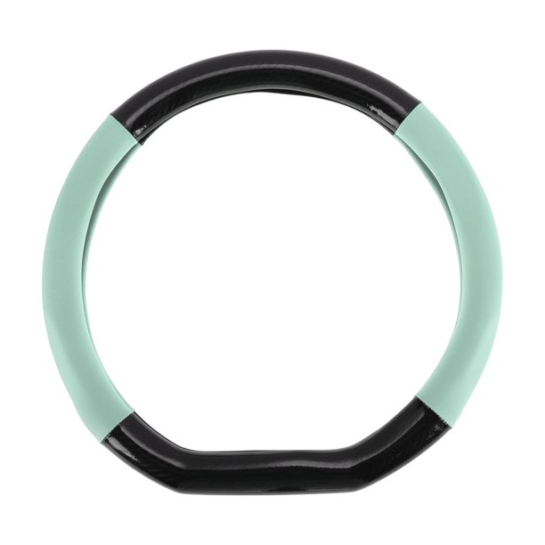 Funda para volante de cuero artificial PU Unique Bargains, protector de volante de automóvil de 14.96" negro verde aguacate, patrón de fibra de carbono 1Pc