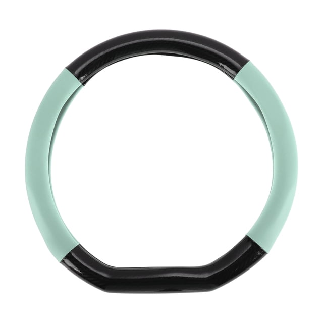 Funda para volante de cuero artificial PU Unique Bargains, protector de volante de automóvil de 14.96" negro verde aguacate, patrón de fibra de carbono 1Pc