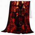 thumbnail image 2 of Long Haired Drummer Raising Sticks Above A Drum Kit Amid Flames, Cozy Flannel Blanket for Rock Music Enthusiasts, Dramatic Rock Home Decor for Music Room and Bedroom, Appreciation Gift, 2 of 9