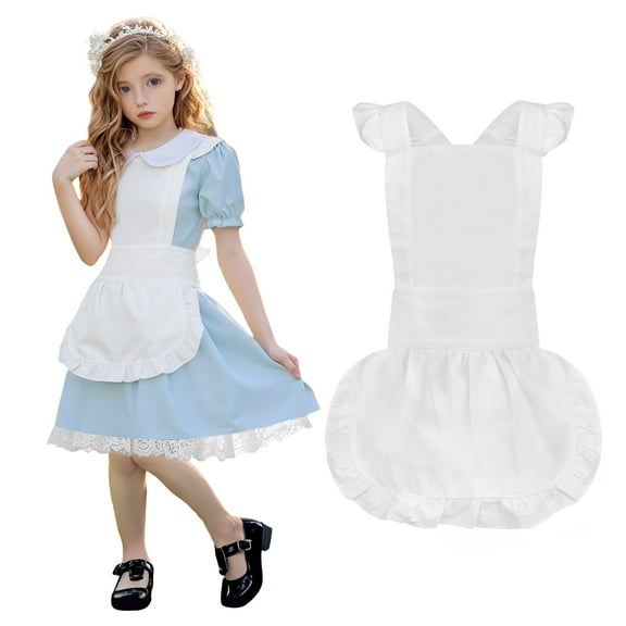 Aspire Retro Ruffle Apron Girls, White Cosplay Apron for Toddler, Vintage Costume for Painting, Claying, Baking