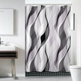 thumbnail image 2 of Modern abstract gray and brown striped shower curtain set bathroom with hooks, 72x72 inches, 2 of 7
