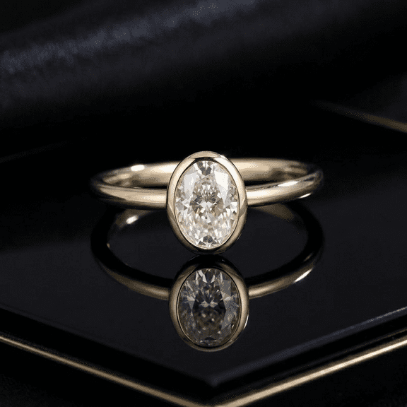 Diiro Minimalist Oval Cut Moissanite Diamond Ring, 14K Yellow Gold Vermeil Ring, Enagagement Bezel Set Solitaire Promise Ring, Anniversay Proposal Ring