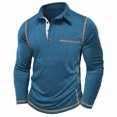 thumbnail image 2 of Men's Long Sleeve Golf Shirt Buttons Lapel Collared Dressy Tops Moisture Wicking Athletic Casual Travel Blouse (3XL, Blue), 2 of 5