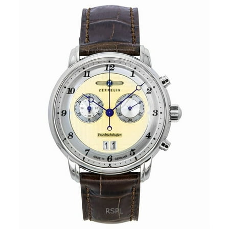 Zeppelin Friedrichshafen Chronograph Leather Strap Gold Dial Quartz 85845 Men's Watch