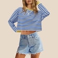 thumbnail image 2 of UVEASISHA Chandail Court Rayé Femme Mode à Blocs de Couleur Col Rond chandail Court Manches Longues Décontracté Mignon Sans Capuche Vêtements Automne 2025 en Solde Aujourd'hui, Bleu, G, 2 of 8