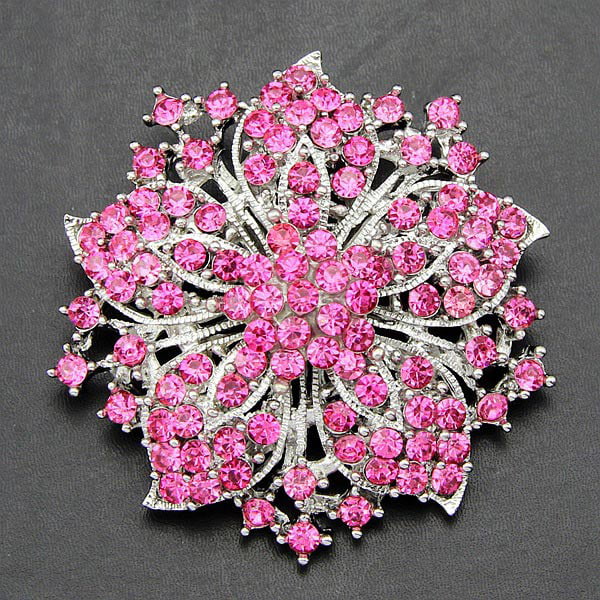 style cute pretty in pink beautiful vintage 80s brooch with black bow and fashion rhinestones