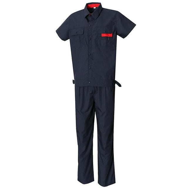 General de Trabajo Ropa de Trabajador de Dos Piezas Chaqueta de con Botones Y Pantalón con Banda Ajustable L Yinane Uniforme de trabajo de manga corta para hombres