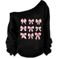 thumbnail image 2 of QTBIUQ Women Fashion Printed One Shoulder Slanted Shoulder Long Sleeved Loose Hoodie Black-07, 2 of 4