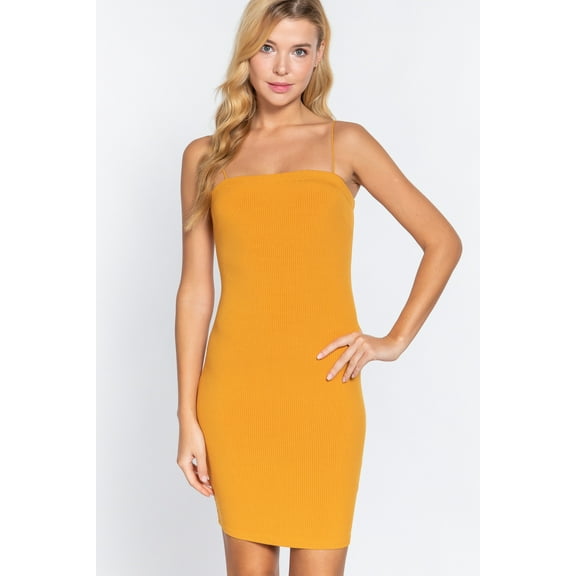 Cami Heavy Rib Mini Dress Yellow S