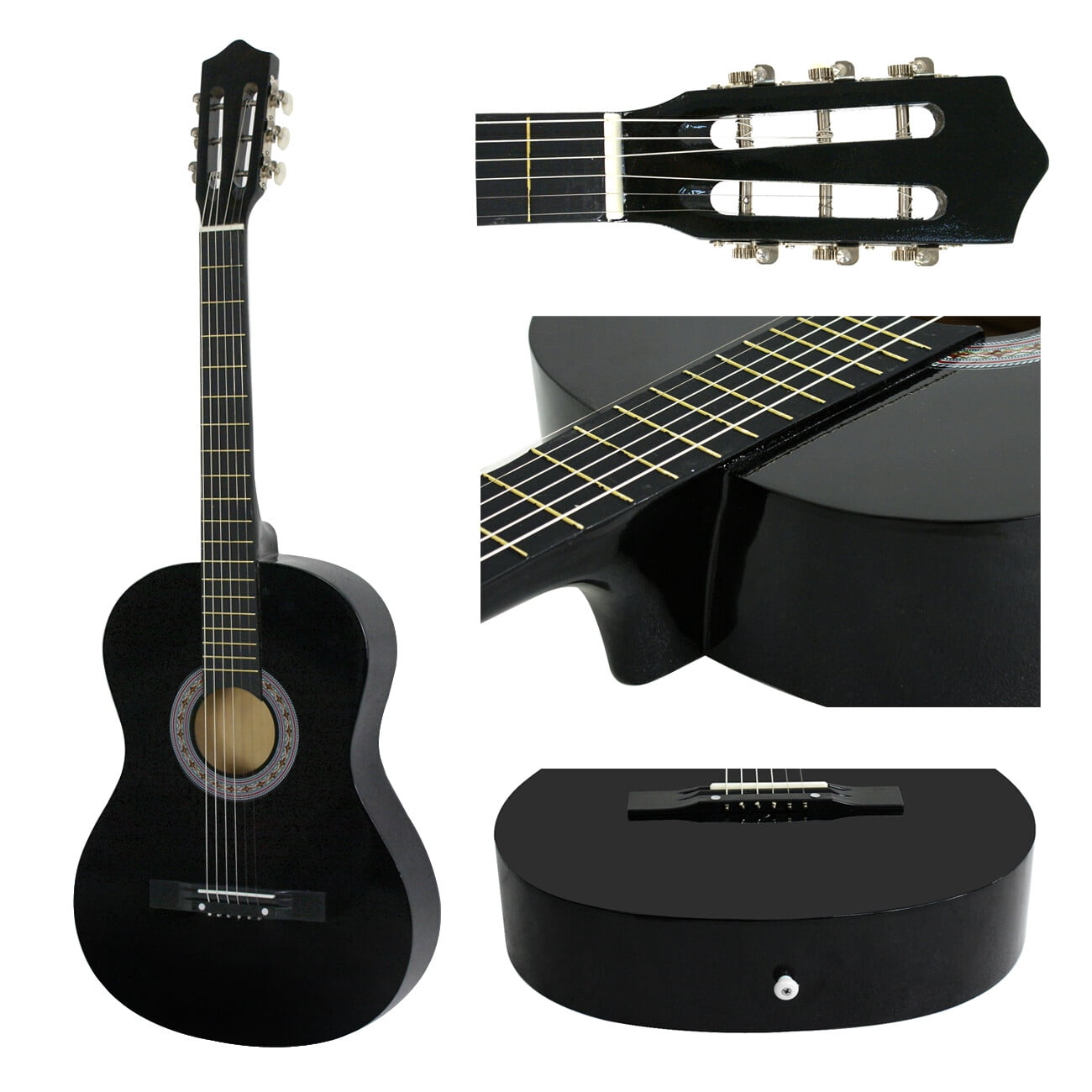 ZenSports 38-in Kids Beginner Acoustic Guitar Starter Kit 6 Strings W/Case, Strap, Tuner, Pick - Black