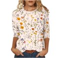 thumbnail image 1 of YanHoo Hauts à Manches 3/4 pour Femmes Grande Taille T-Shirts à Manches 3/4 à Col Rond Coupe Ample T-Shirts Graphiques à Manches 3/4 pour Femmes T-Shirts à Manches 3/4 Cadeaux de la Fête des Mères, 1 of 5