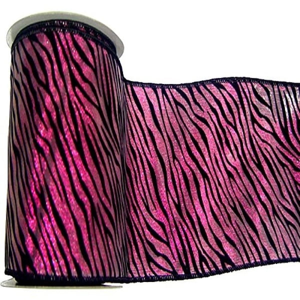 Vickerman 4" x 10yd Fushia Velours Ruban Zèbre Noir