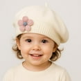 thumbnail image 2 of Baby Beret Hat Toddler Winter Knitted Beanie Cap with Cute Flower Little Girls French Hat for 0-3Years, 2 of 7