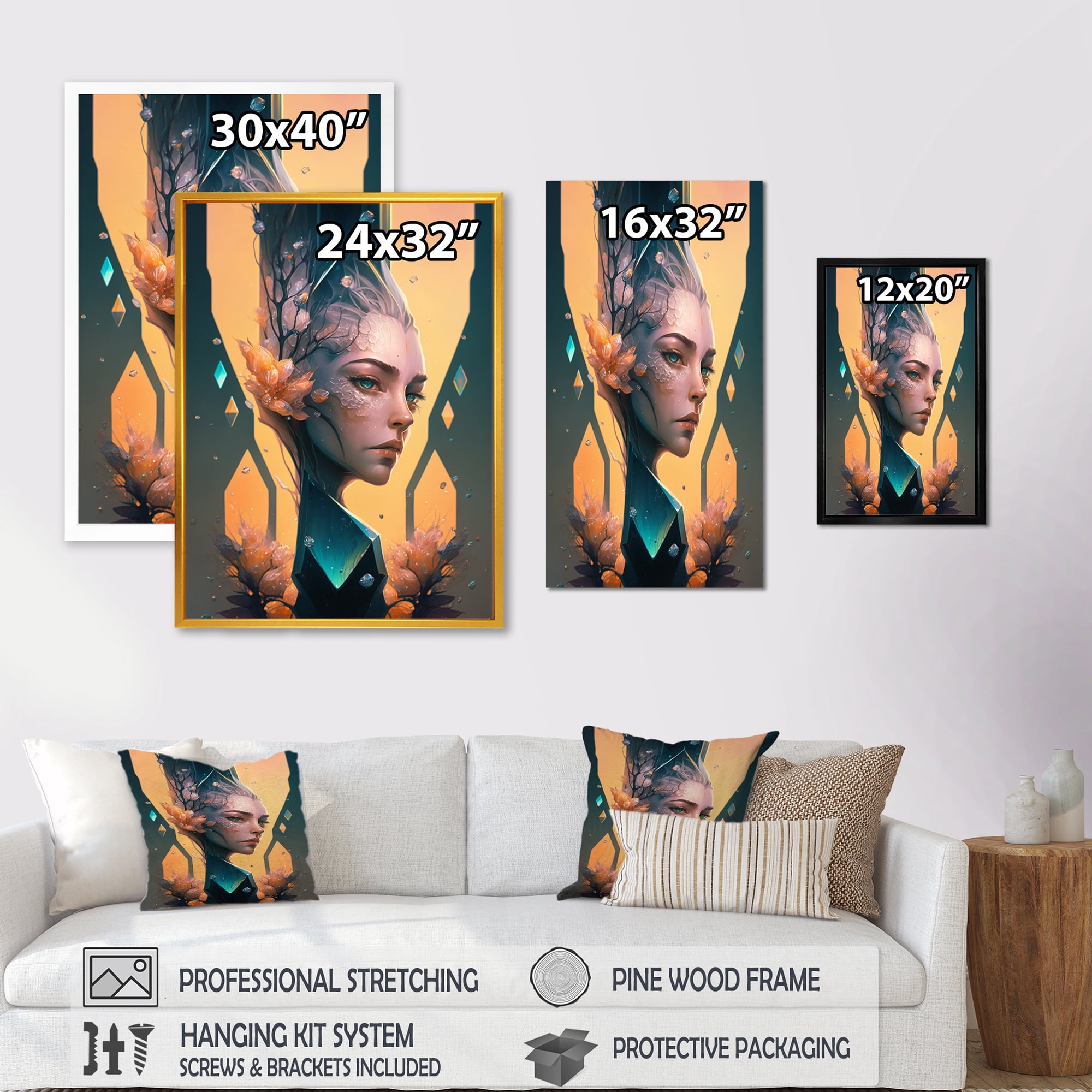 Designart Alien Face With Flowers 5 Hexagon Canvas Wall Art