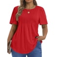 thumbnail image 2 of Fantaslook Blouses for Women Pleated Short Sleeve Tunic Tops Dressy Casual Summer Shirts, 2 of 9