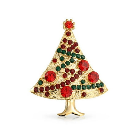 Art Christmas Tree Pin Crystal White Red Green Fashion Large Statement Decorated Christmas Tree Brooch Pin For Women For Teen Gold Plated ()