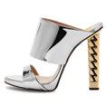 thumbnail image 2 of FSJ Women Open Toe Chain Chunky High Heel Sandals Double Strap Slip on Mules Sexy Prom Evening Dressy Shoes Size 9.5 Silver, 2 of 5