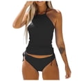 thumbnail image 2 of Women's Bikini Set Backless Solid Color Two Piece Swimsuit with Removable Bra Pads No Underwire for Beach Vacation,Black,L, 2 of 6