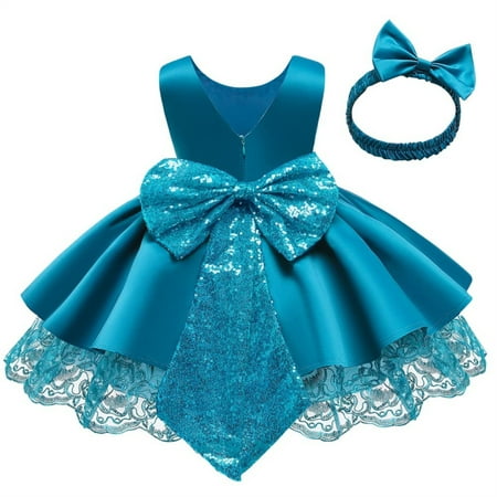 

XINSHIDE Toddler Kids Baby Girls Ruffle Lace Embroidery Sequin Bowknot Princess Dresses Tutu Gown Pageant Wedding Party Dress With Headwear Baby Clothing