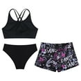 thumbnail image 4 of Doomiva Kids Girls 3 Pcs Athletic Tankini Crisscross Back Crop Top Brief with Shorts Swimsuit Ballet Dancewear Letters 16, 4 of 5