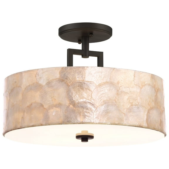Kira Home Cove 15" 3-Light Semi Flush Mount Ceiling Light, Seashell Shade   Glass Diffuser, Oil Rubbed Bronze Finish