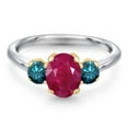 thumbnail image 3 of Gem Stone King 925 Silver and 10K Yellow Gold Red Ruby and Blue Diamond Engagement Ring for Women | 2.14 Cttw | Oval 8X6MM | Gemstone July Birthstone | Size 9, 3 of 6