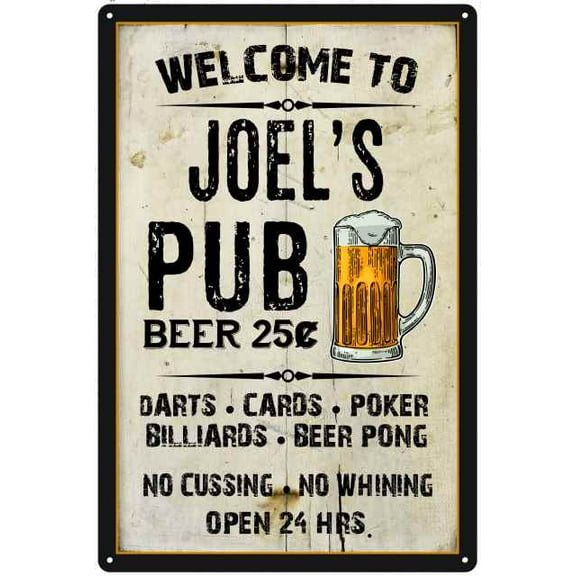 JOEL'S Pub Sign Vintage Man Cave Bar Wall Decor Gift 8x12 Metal 108120028136