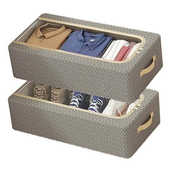 Glowvia 2-Pack Underbed Storage Organizers with Clear Window - Foldable, Stackable Breathable Fabric & Steel Frame