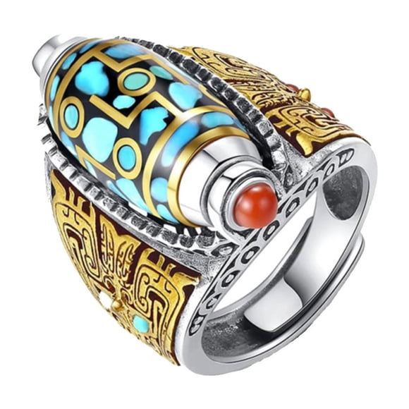 Nine Eyed Dzi Perle Six Personnage Mantra Bague de Sport pour Hommes et Femmes Fait Main Rétro Ancienne Bague Dominatrice