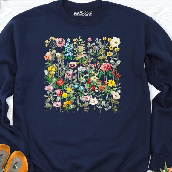 Wildflower Crewneck Sweatshirt Women Flower Long Sleeve Floral Hoodie Spring Flowers Sweatshirt Pressed Flower Sweatshirt Flower Sweatshirt TSHIRT All Size S-5XL