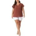 thumbnail image 2 of Agnes Orinda Women's Plus Size Summer Tops V Neck Flare Sleeve Swiss Dots Blouse 2X Caramel, 2 of 6