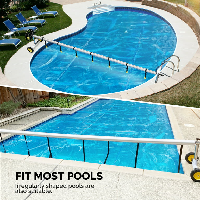 VINGLI 18 ft Solar Pool Cover Reel Set for In-Ground Swimming Pool, Aluminum Tube Pool Cover Blanket Reel, Size: 18', Yellow