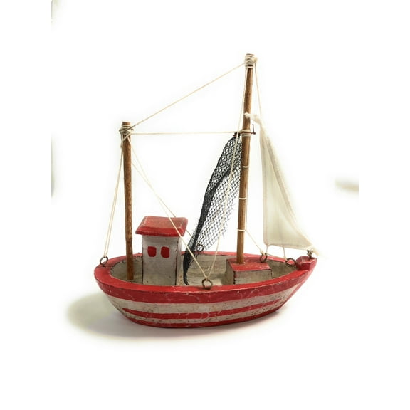 Decorative Fishing Boat 10" - Ructic Coastal Red | #ata1800224r