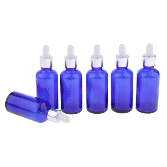 Pack of 6 Blue Glass Bottles Vials for with Eye Dropper 50ML