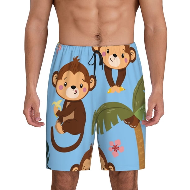 Fotbe Monkeys Swinging from Palms Pantalones Cortos de Pijama para Hombre, Ropa de Dormir, Pantalones de Pijama Cortos para Hombre-4X-Large