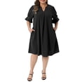 thumbnail image 2 of Agnes Orinda Women's Plus Size Chiffon Dresses Notch V Neck Bell Short Sleeve Pleated Summer Casual Midi Dresses with Pockets 4X Black, 2 of 6