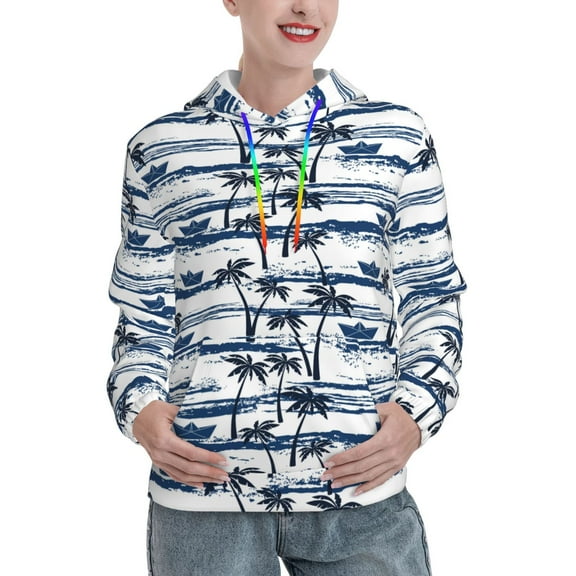 Kdxio Palm Tree Print Womens Oversized Hoodies Sweatshirts Hooded Pullover Tops Sweaters Casual-Small