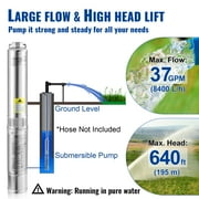 KFFKFF Deep Well Submersible Pump, 4 inch Stainless Steel Water Pumps, 3HP/2200W 230V/60Hz, 37GPM Flow 640 ft Head, with 33 ft Electric Cord
