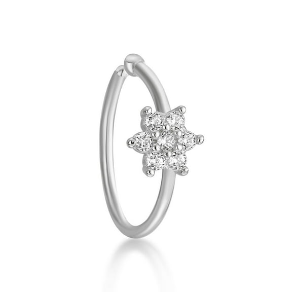 20 Gauge Hoop 14K White Gold 0.07 Carat Flower Lab Grown Diamond Nose Ring
