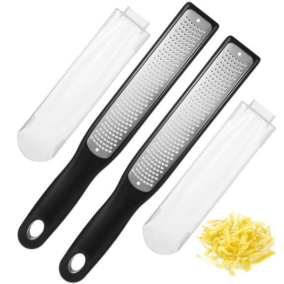 2 Pack Stainless Steel Kitchen Graters - Handheld Zester with Protective Cover / Kitchen Zester Grater with Anti-Slip Handle for Lemon, Cheese & Ginger, Grating Tool for Cheese Ginger