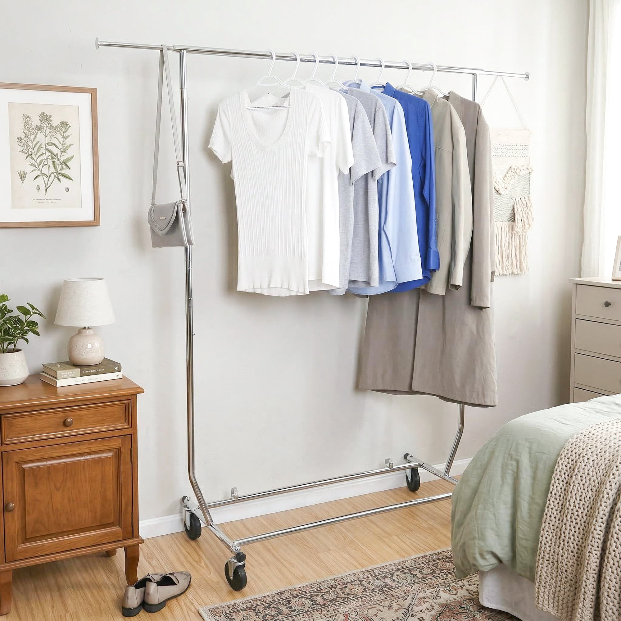 Better Homes & Gardens Folding Rolling Adjustable Garment Rack, Chrome