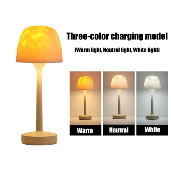 RGB Ocean Wave Projector Table Lamp, USB Rechargeable Cordless Night Light with Remote Control, Dimmable Touch Desk Lamp for Bedroom, Living Room, Kids Room (A)