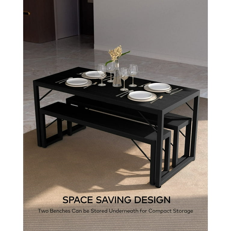 Aiho Dining Table Set for 4 Small Kitchen Table with Benches Dining Room Table for Small Spaces Black